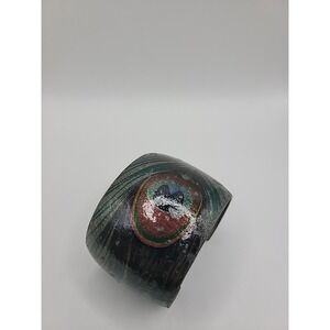 Vintage Hand Painted Metal Cuff Bracelet Abstract Boho Artisian Statement